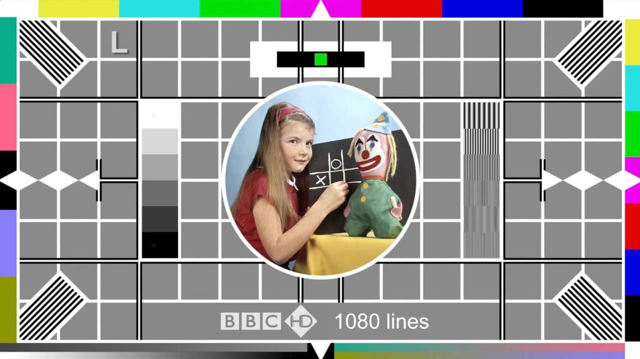 The HD variant of the BBC Test Card, Test Card X. 